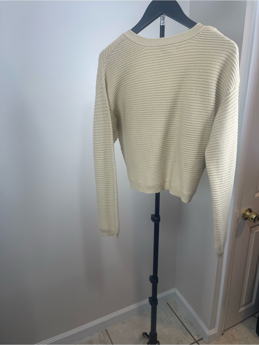 sofia by sofia vergara Cream Ribbed V-Neck Button Cardigan - Picture 3 of 3